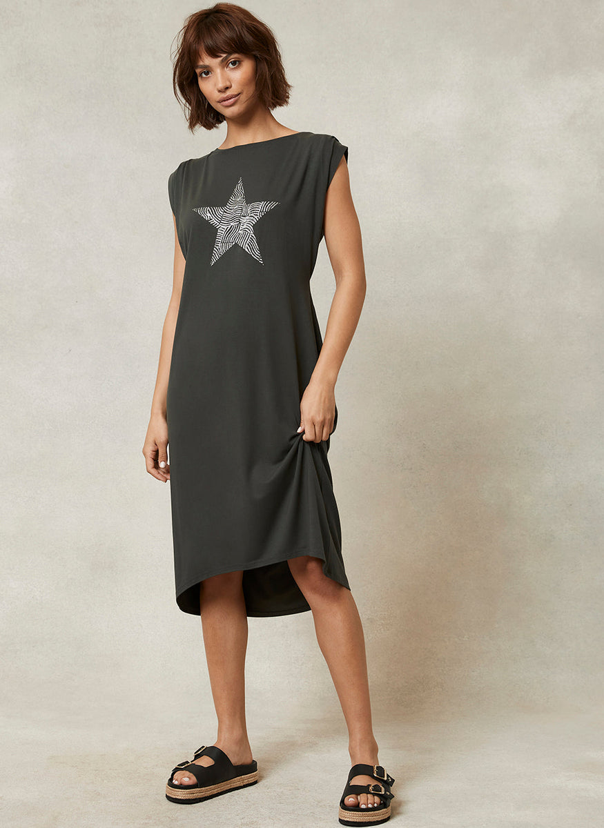 Khaki Star Print T-Shirt Dress – Mint ...